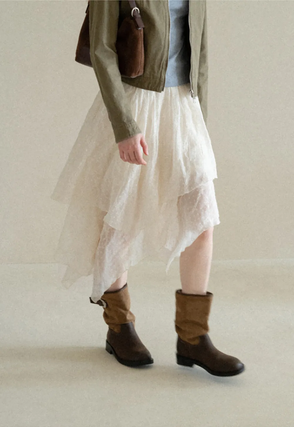Asymmetrical Tiered Pleated Skirt