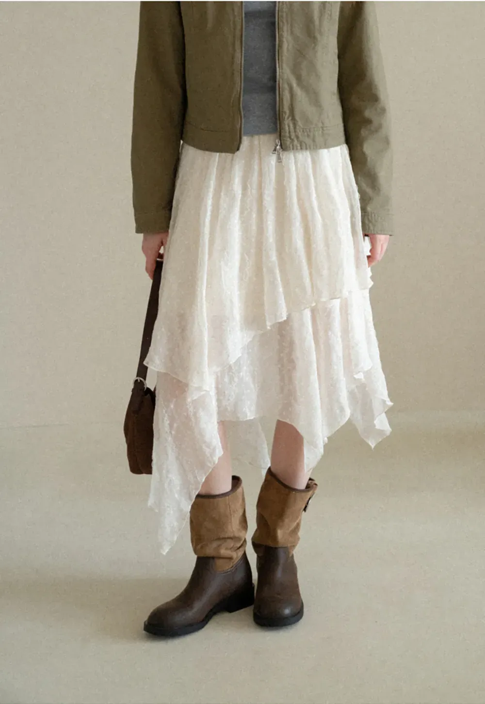 Asymmetrical Tiered Pleated Skirt