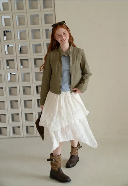 Asymmetrical Tiered Pleated Skirt