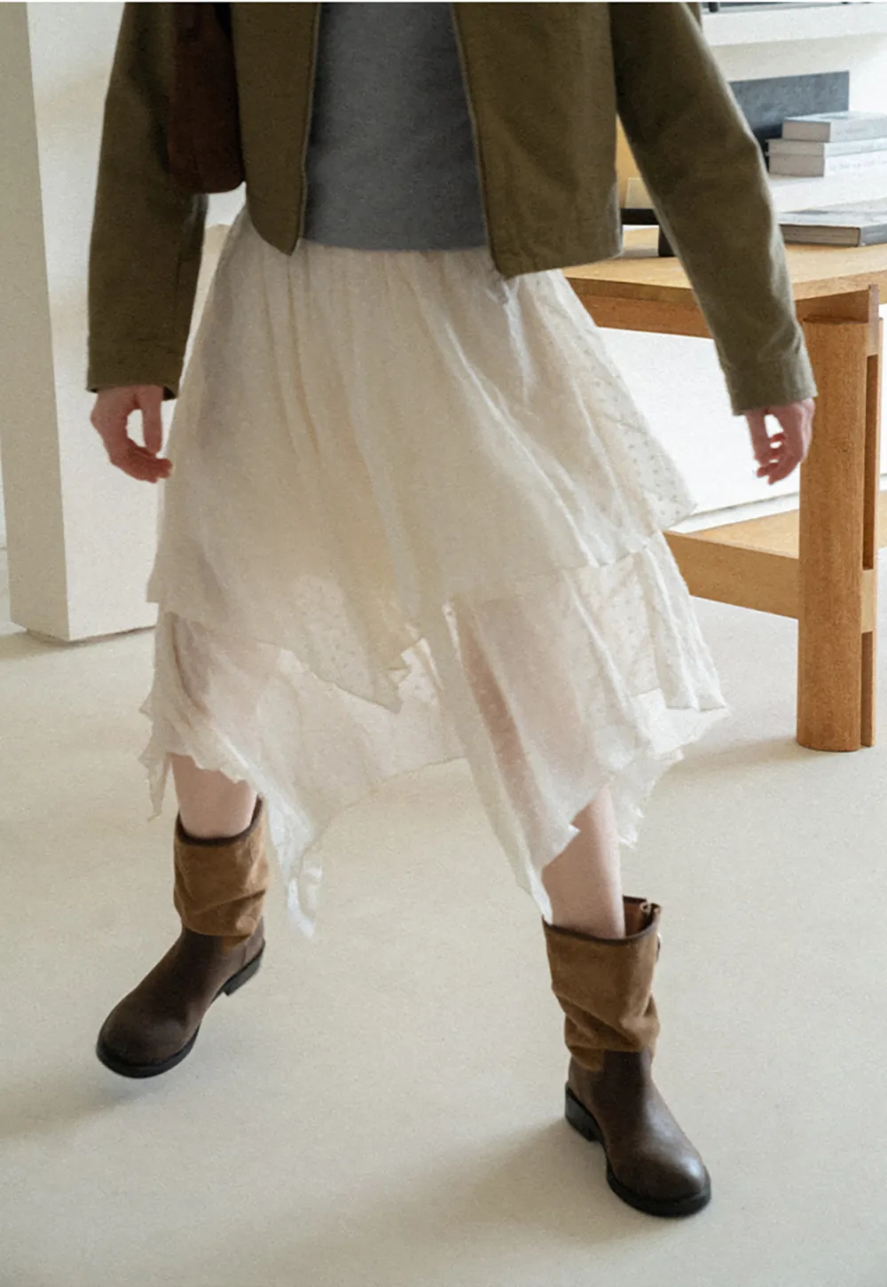 Asymmetrical Tiered Pleated Skirt