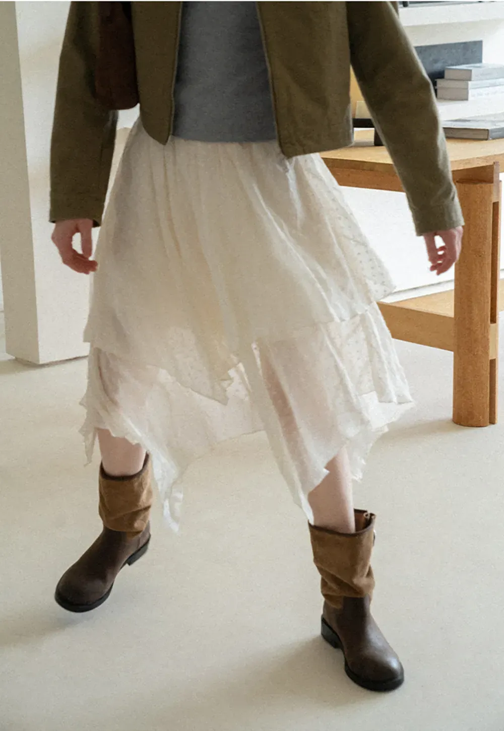 Asymmetrical Tiered Pleated Skirt