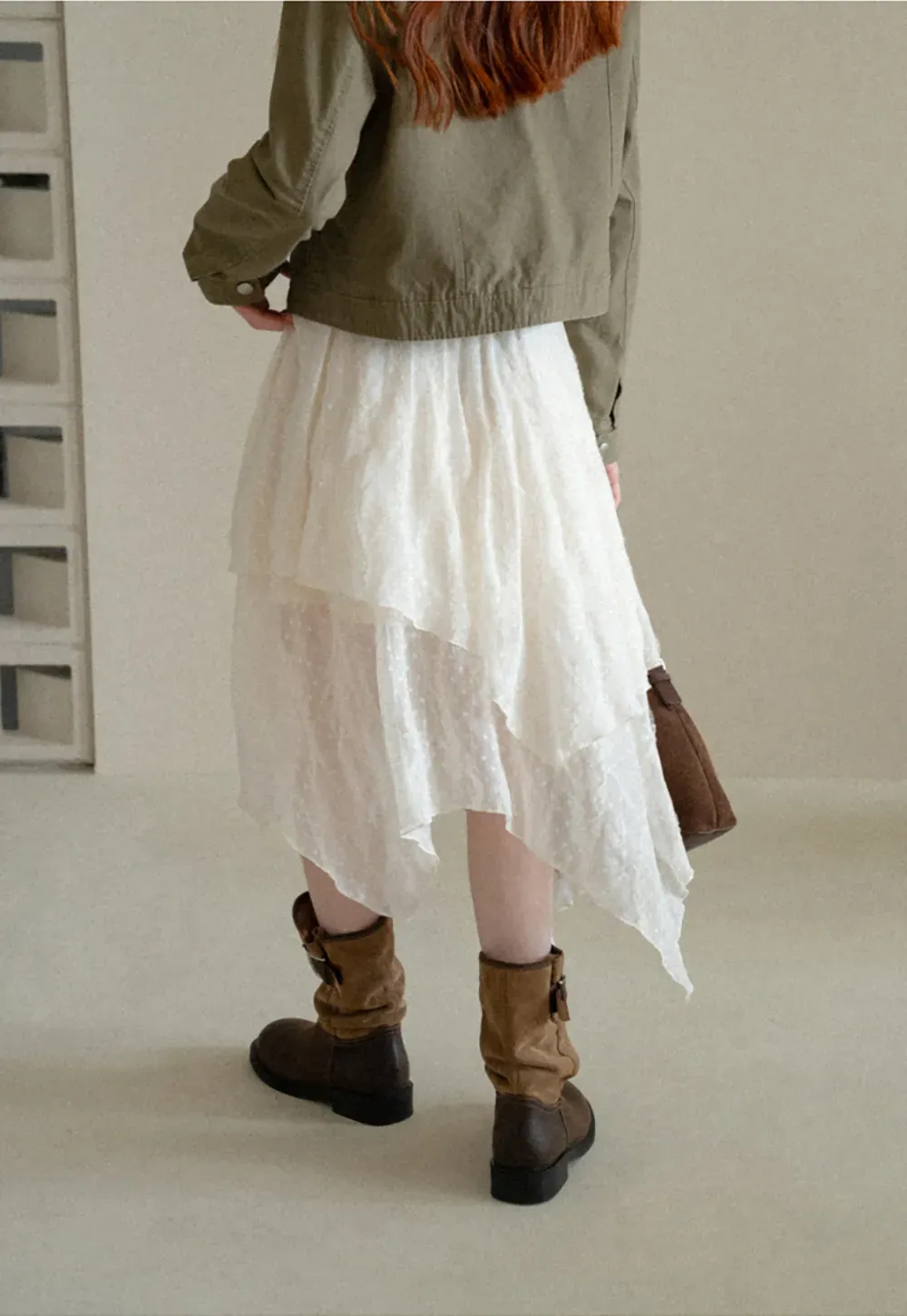 Asymmetrical Tiered Pleated Skirt