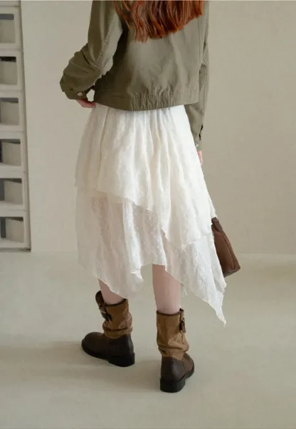 Asymmetrical Tiered Pleated Skirt