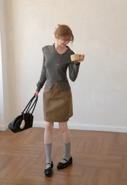 A-Line High Waist Denim Skirt