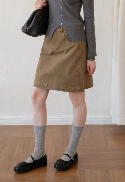 A-Line High Waist Denim Skirt
