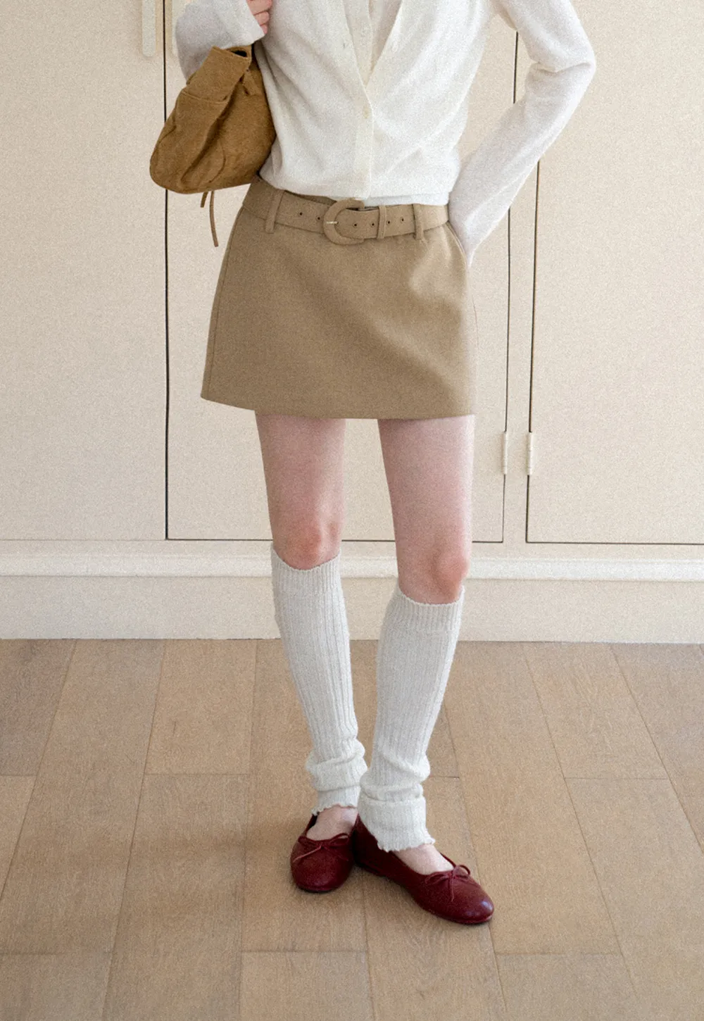 High Waist Belted A Line Skirt