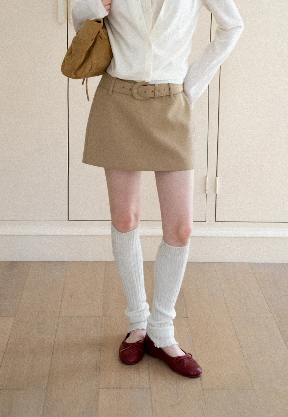 High Waist Belted A Line Skirt