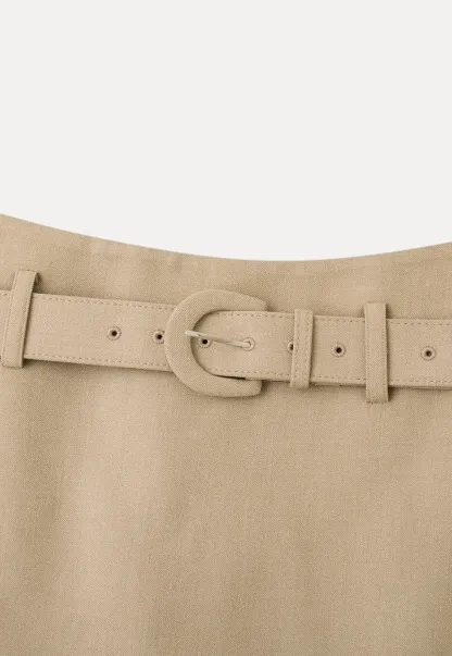 High Waist Belted A Line Skirt