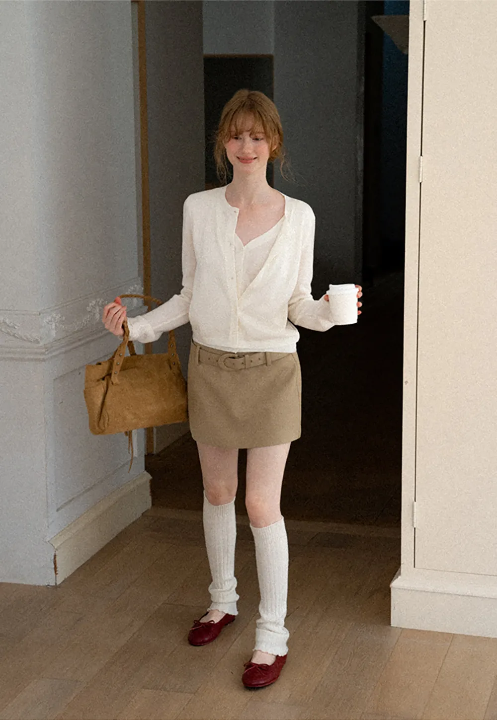 High Waist Belted A Line Skirt