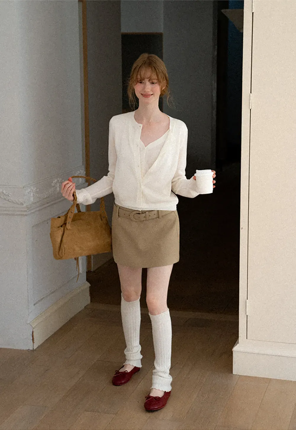 High Waist Belted A Line Skirt