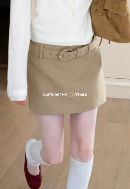 High Waist Belted A Line Skirt