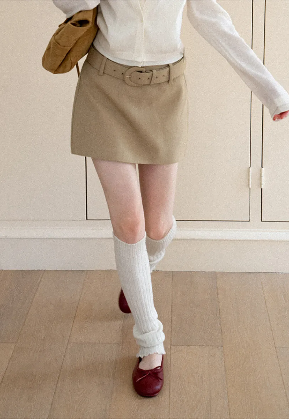 High Waist Belted A Line Skirt