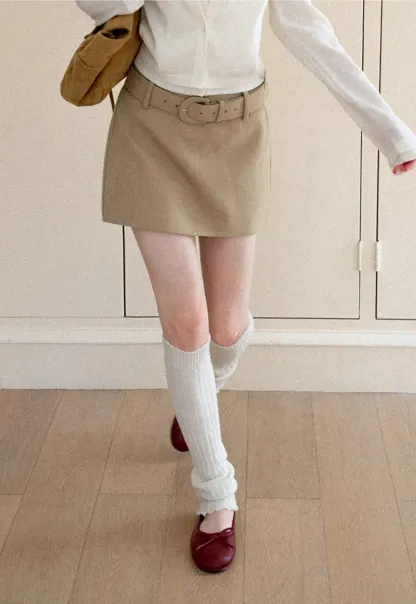 High Waist Belted A Line Skirt