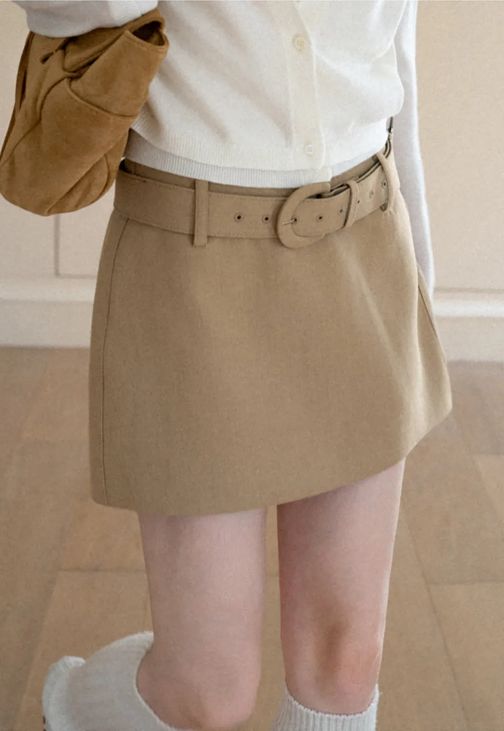 High Waist Belted A Line Skirt