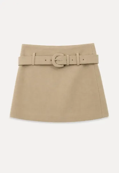 High Waist Belted A Line Skirt