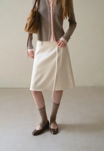 High Waist A Line Skirt with Tie Belt