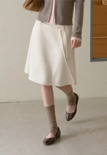 High Waist A Line Skirt with Tie Belt