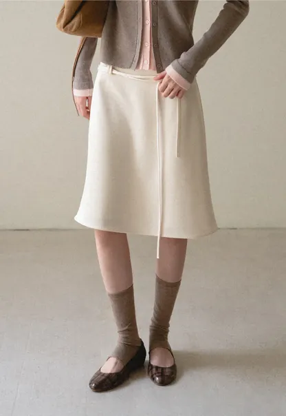 High Waist A Line Skirt with Tie Belt