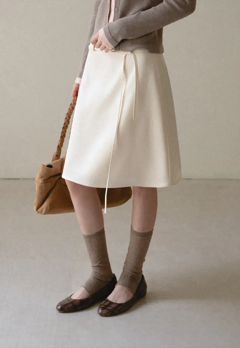 High Waist A Line Skirt with Tie Belt