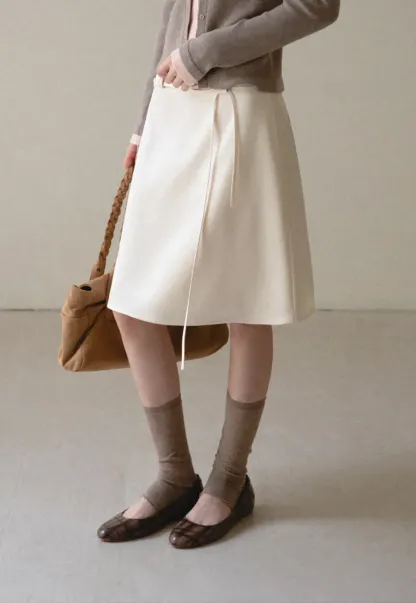 High Waist A Line Skirt with Tie Belt