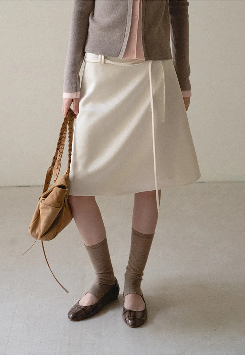 High Waist A Line Skirt with Tie Belt