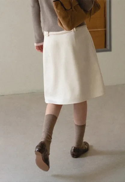 High Waist A Line Skirt with Tie Belt