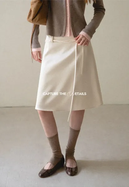 High Waist A Line Skirt with Tie Belt