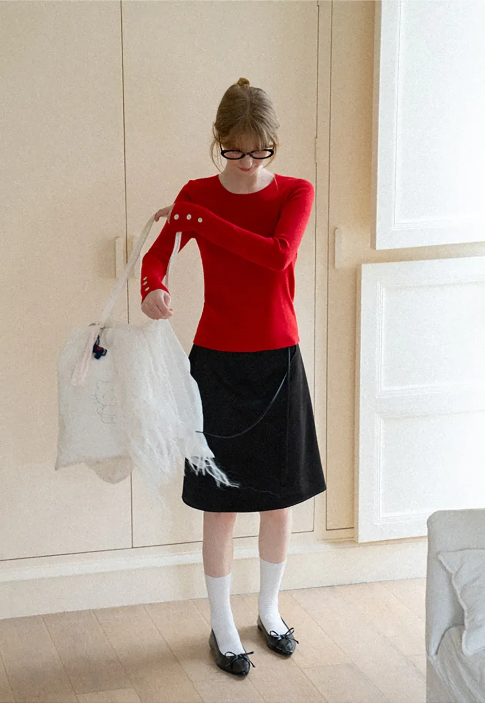 High Waist A Line Skirt with Tie Belt