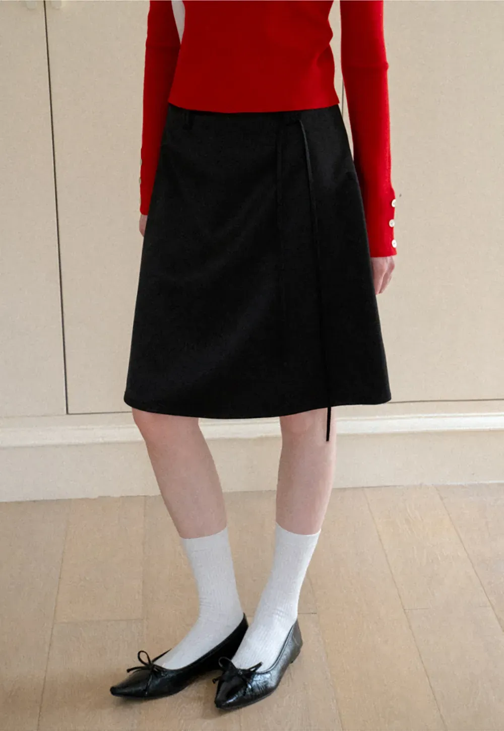 High Waist A Line Skirt with Tie Belt