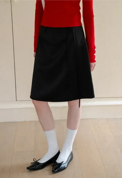 High Waist A Line Skirt with Tie Belt