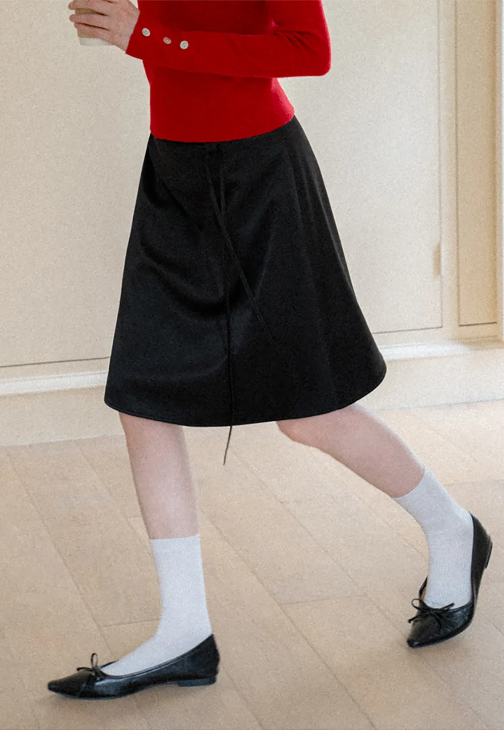 High Waist A Line Skirt with Tie Belt