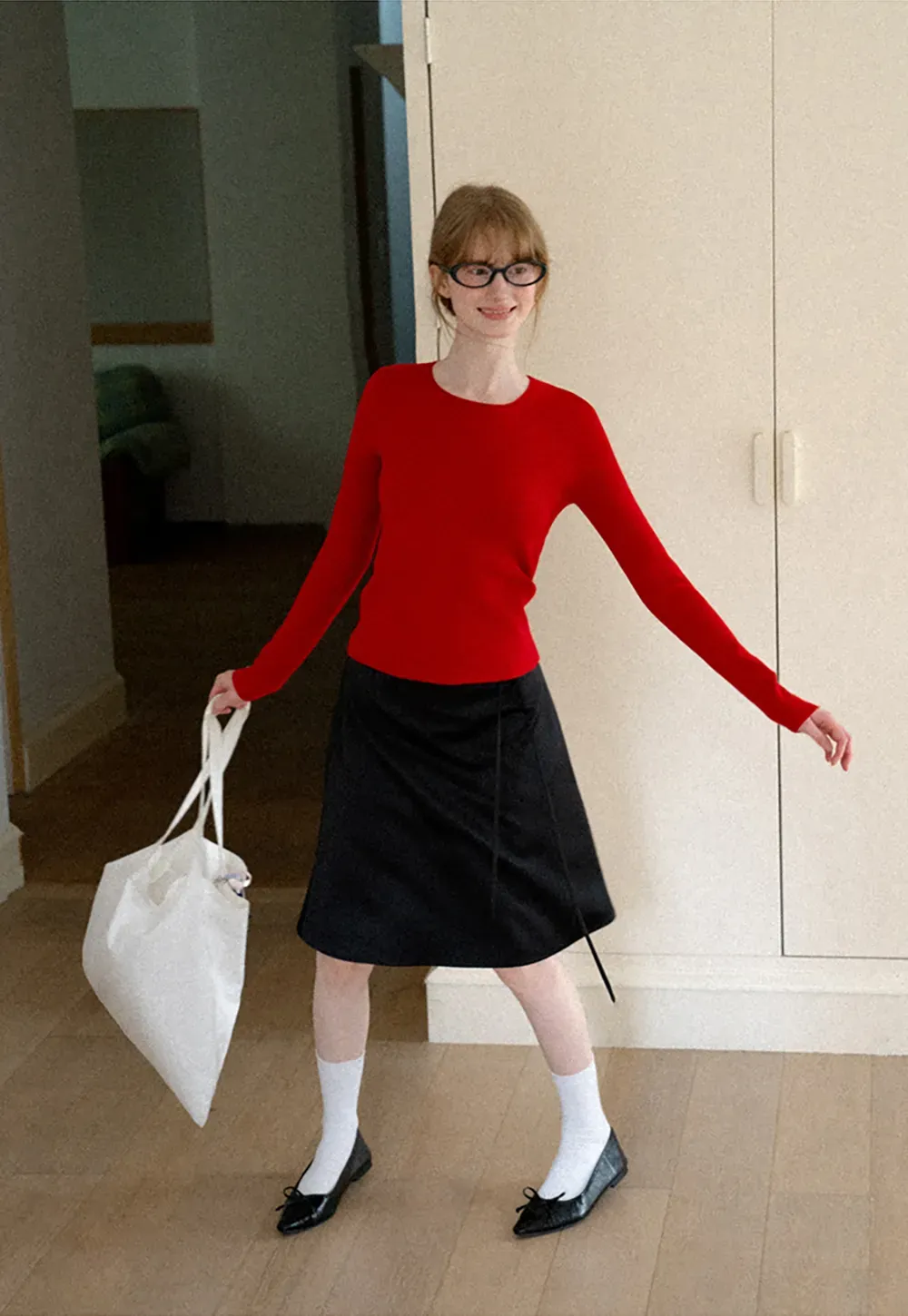 High Waist A Line Skirt with Tie Belt