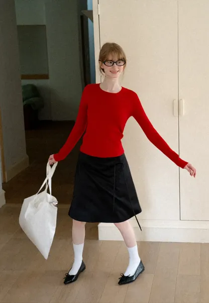 High Waist A Line Skirt with Tie Belt