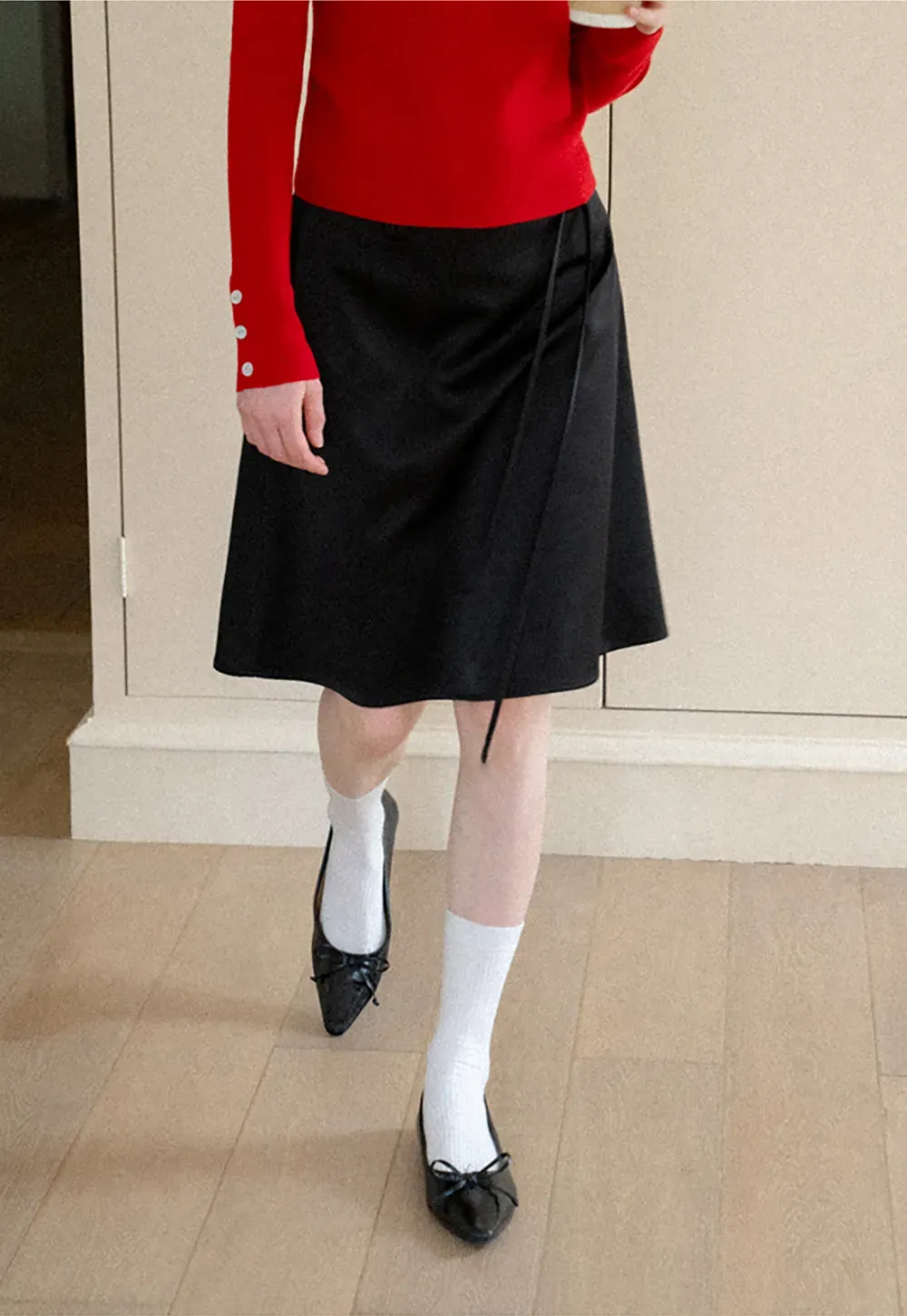 High Waist A Line Skirt with Tie Belt