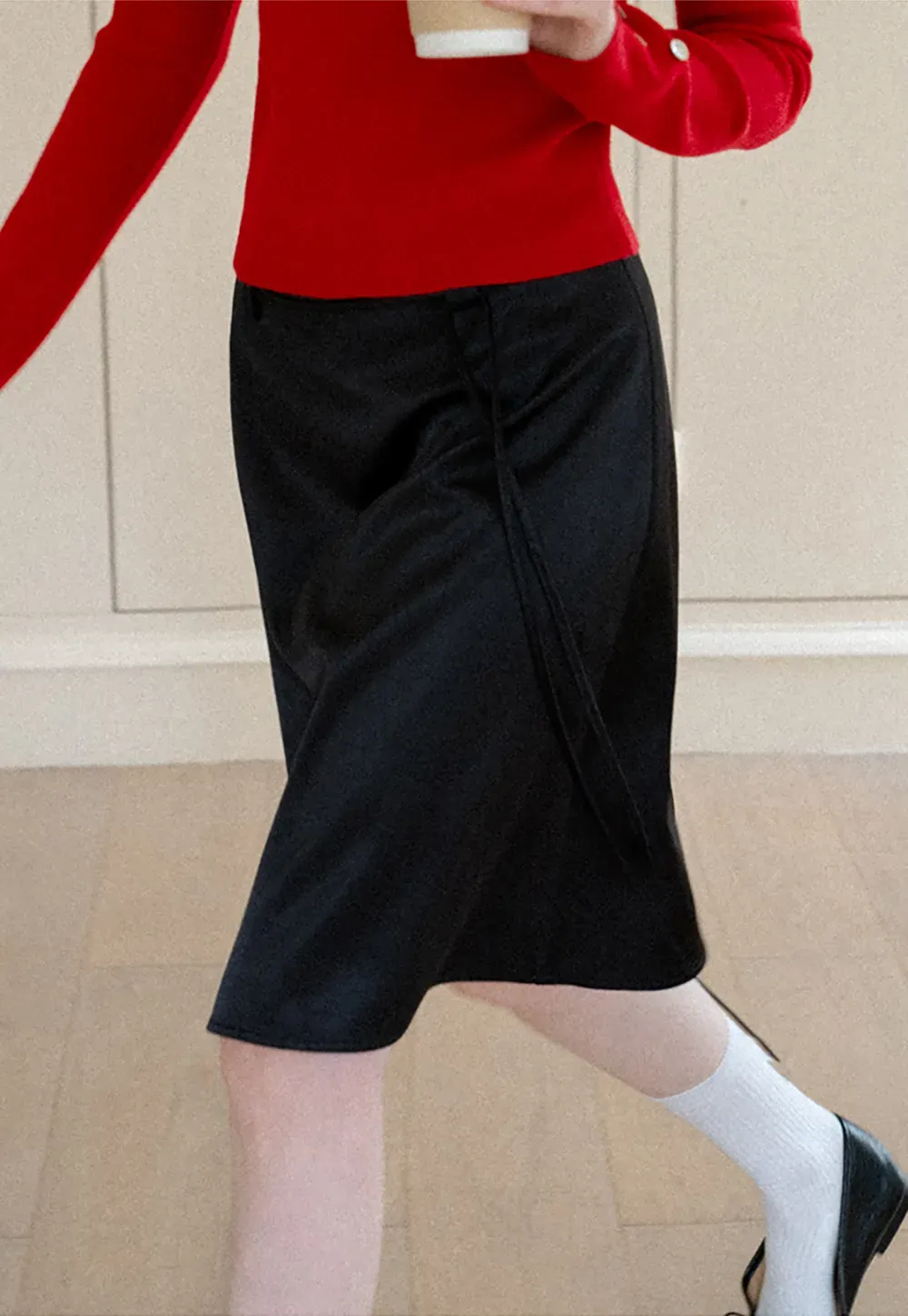 High Waist A Line Skirt with Tie Belt