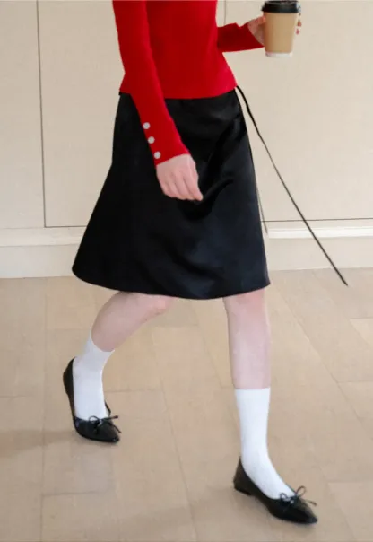 High Waist A Line Skirt with Tie Belt