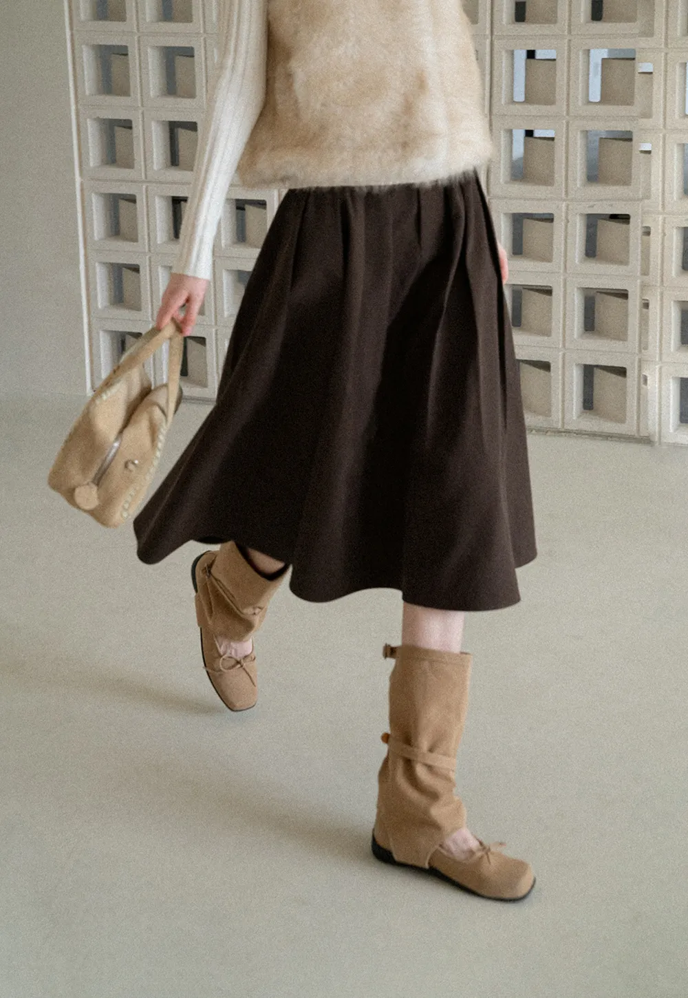 A-Line Pleated Midi Skirt