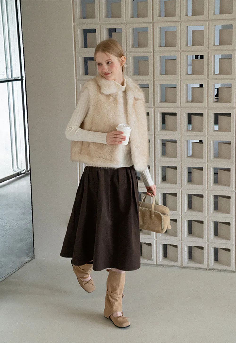 A-Line Pleated Midi Skirt