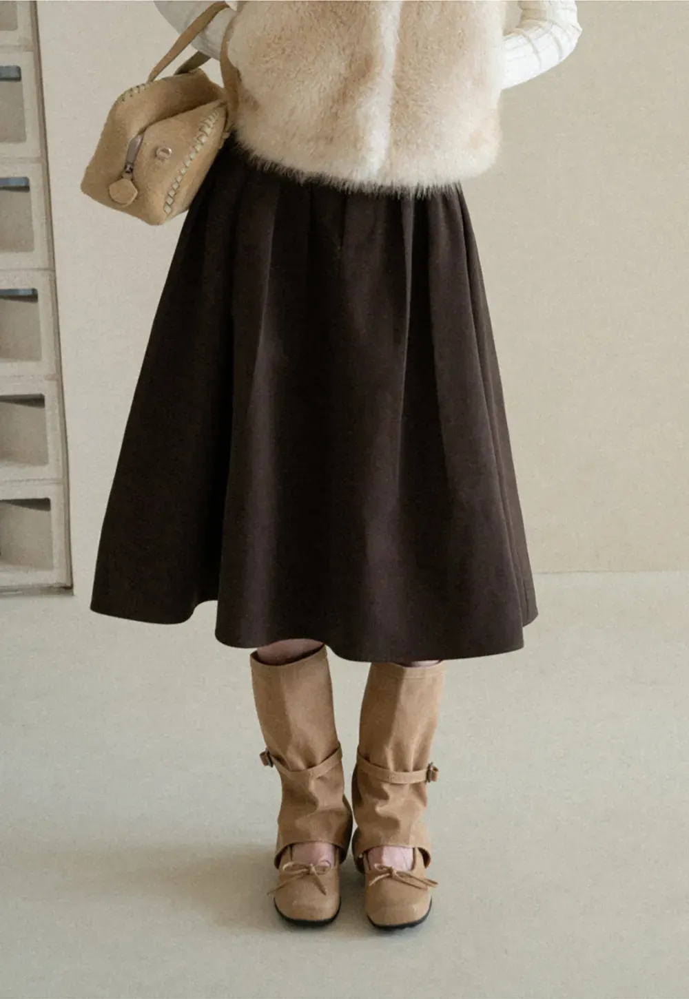 A-Line Pleated Midi Skirt