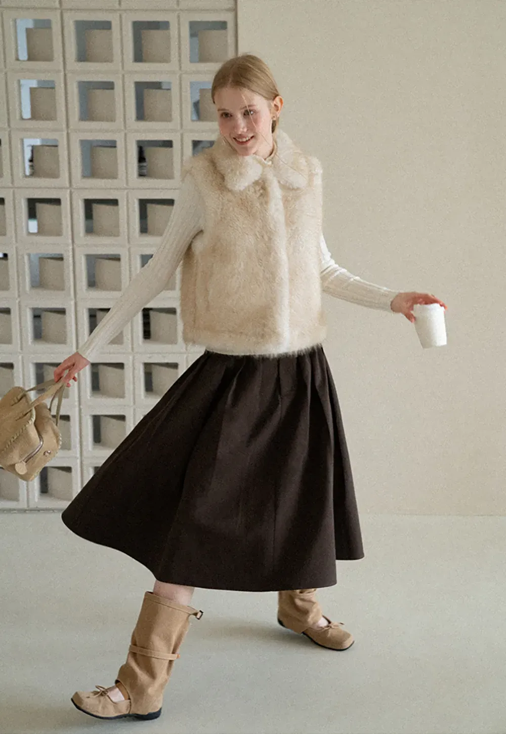 A-Line Pleated Midi Skirt