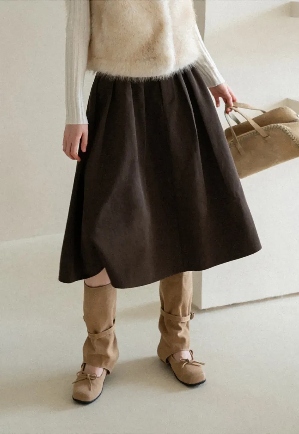 A-Line Pleated Midi Skirt