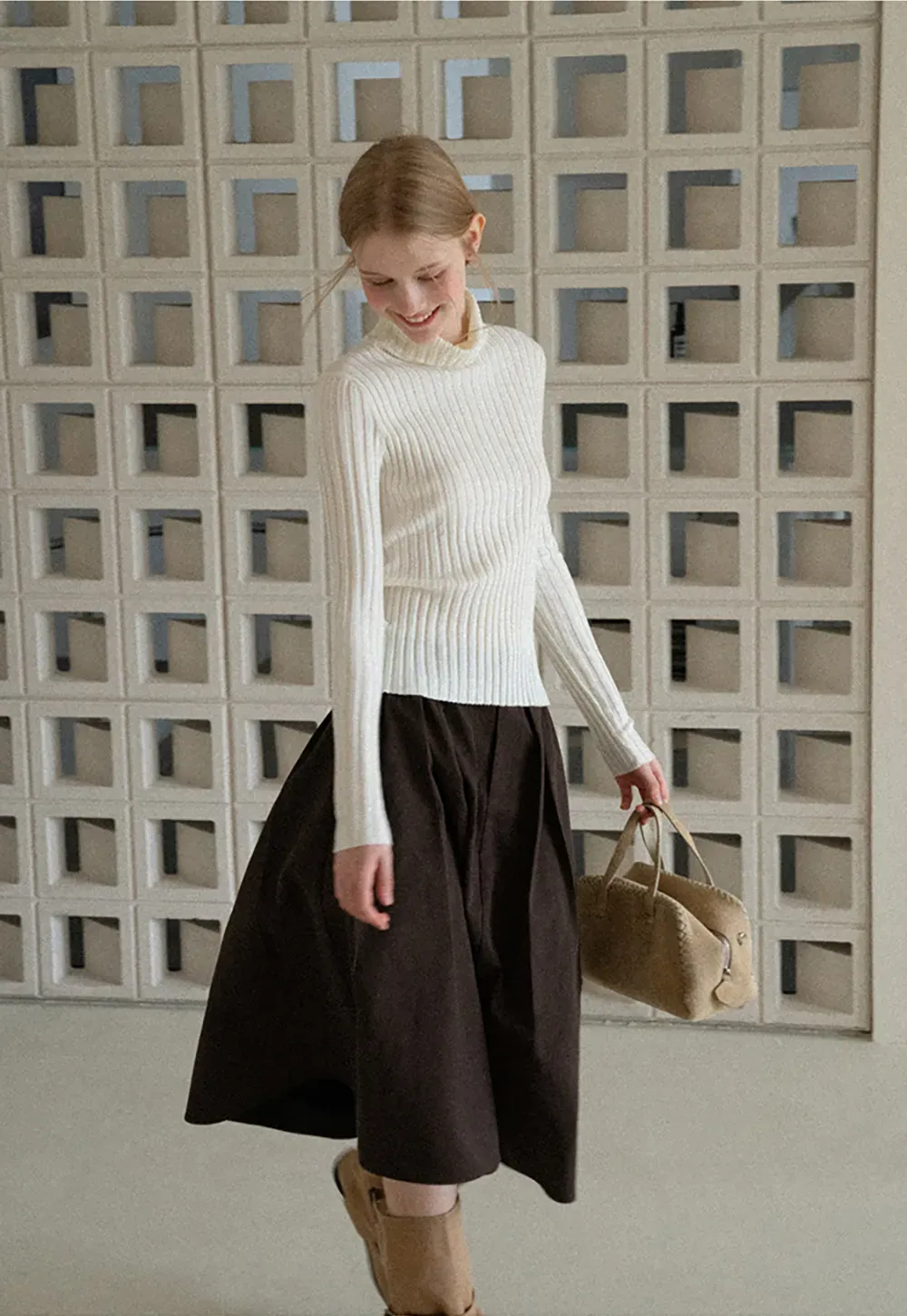 A-Line Pleated Midi Skirt
