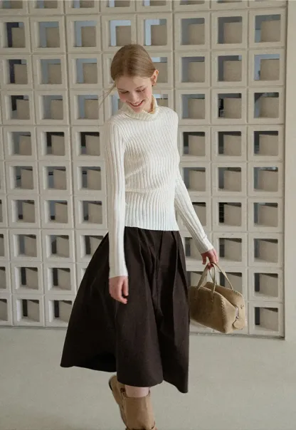 A-Line Pleated Midi Skirt