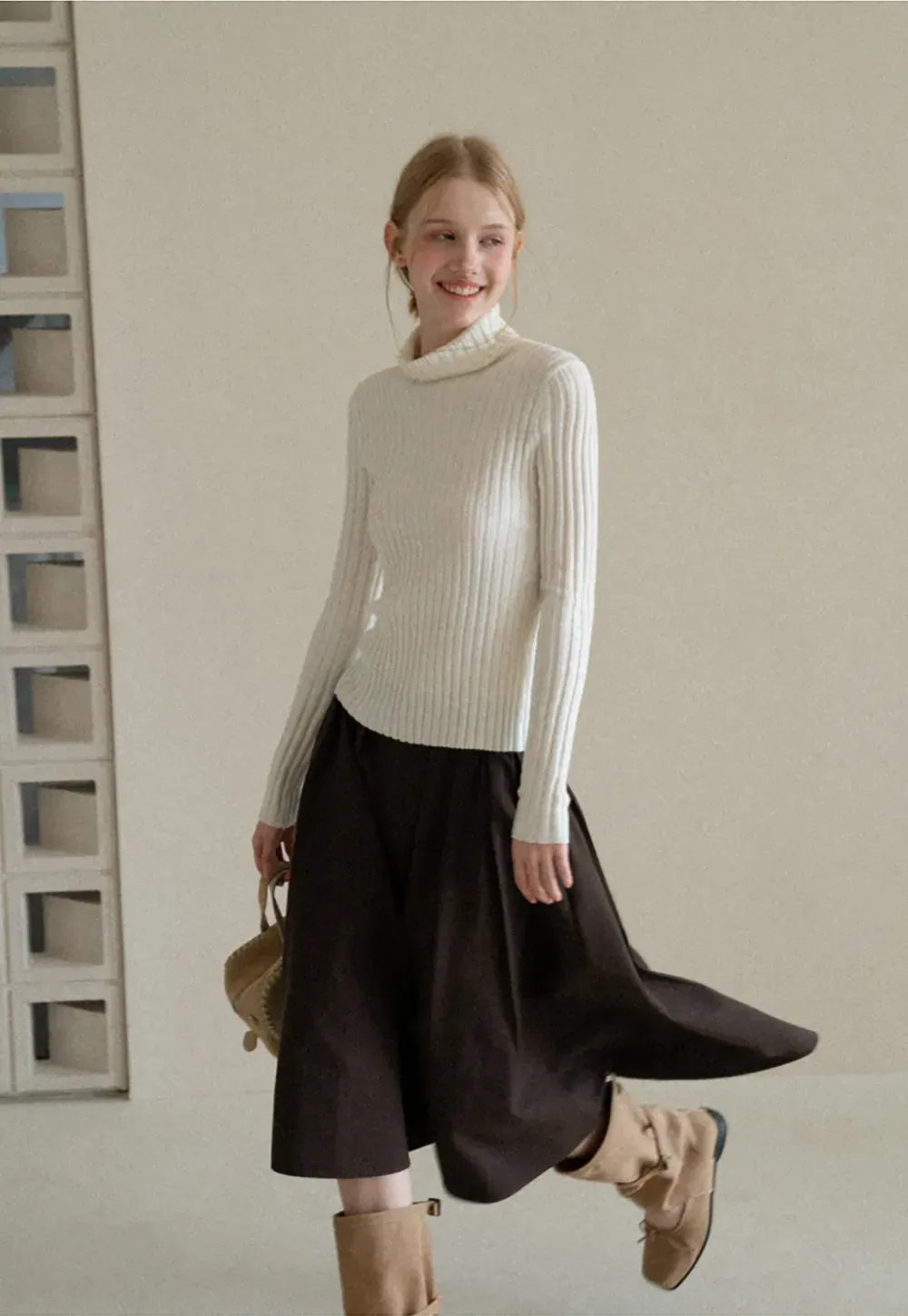 A-Line Pleated Midi Skirt