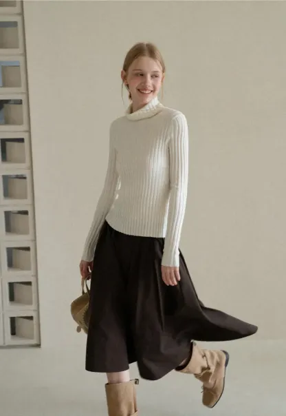 A-Line Pleated Midi Skirt