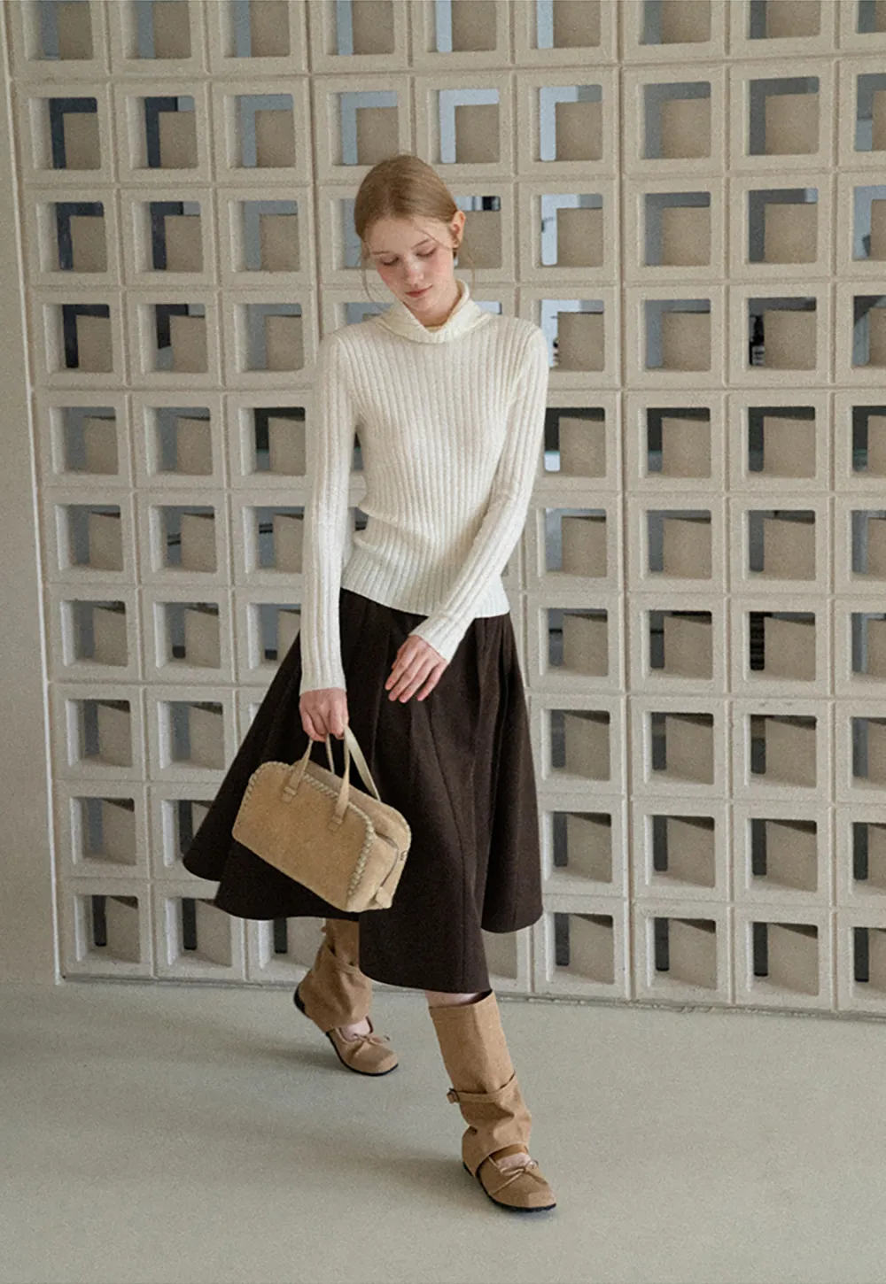 A-Line Pleated Midi Skirt