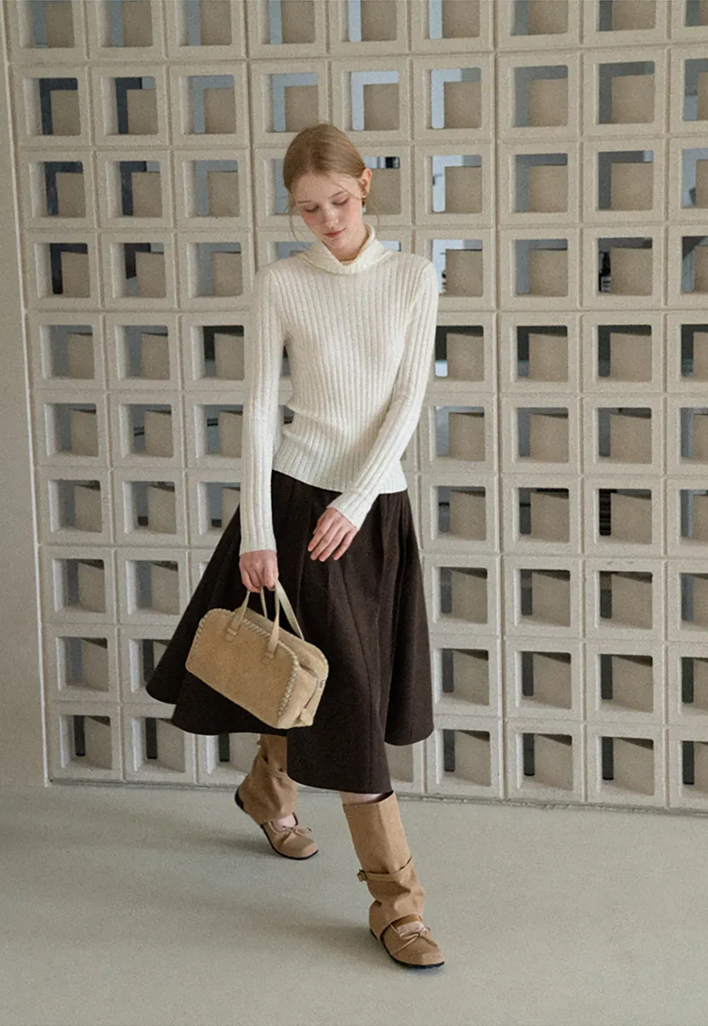 A-Line Pleated Midi Skirt