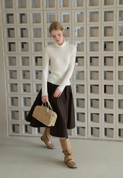 A-Line Pleated Midi Skirt