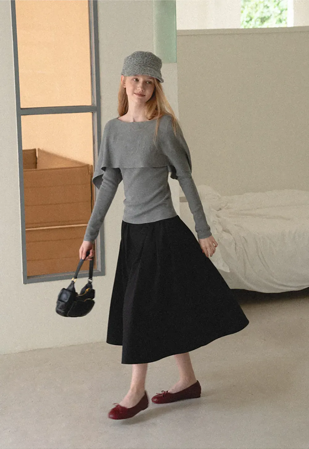 A-Line Pleated Midi Skirt