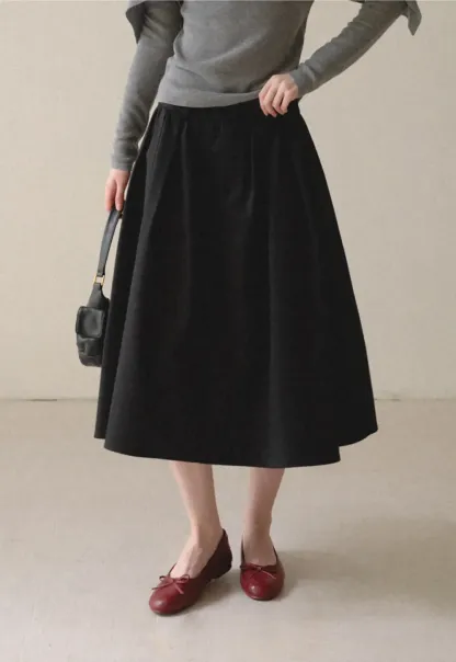 A-Line Pleated Midi Skirt